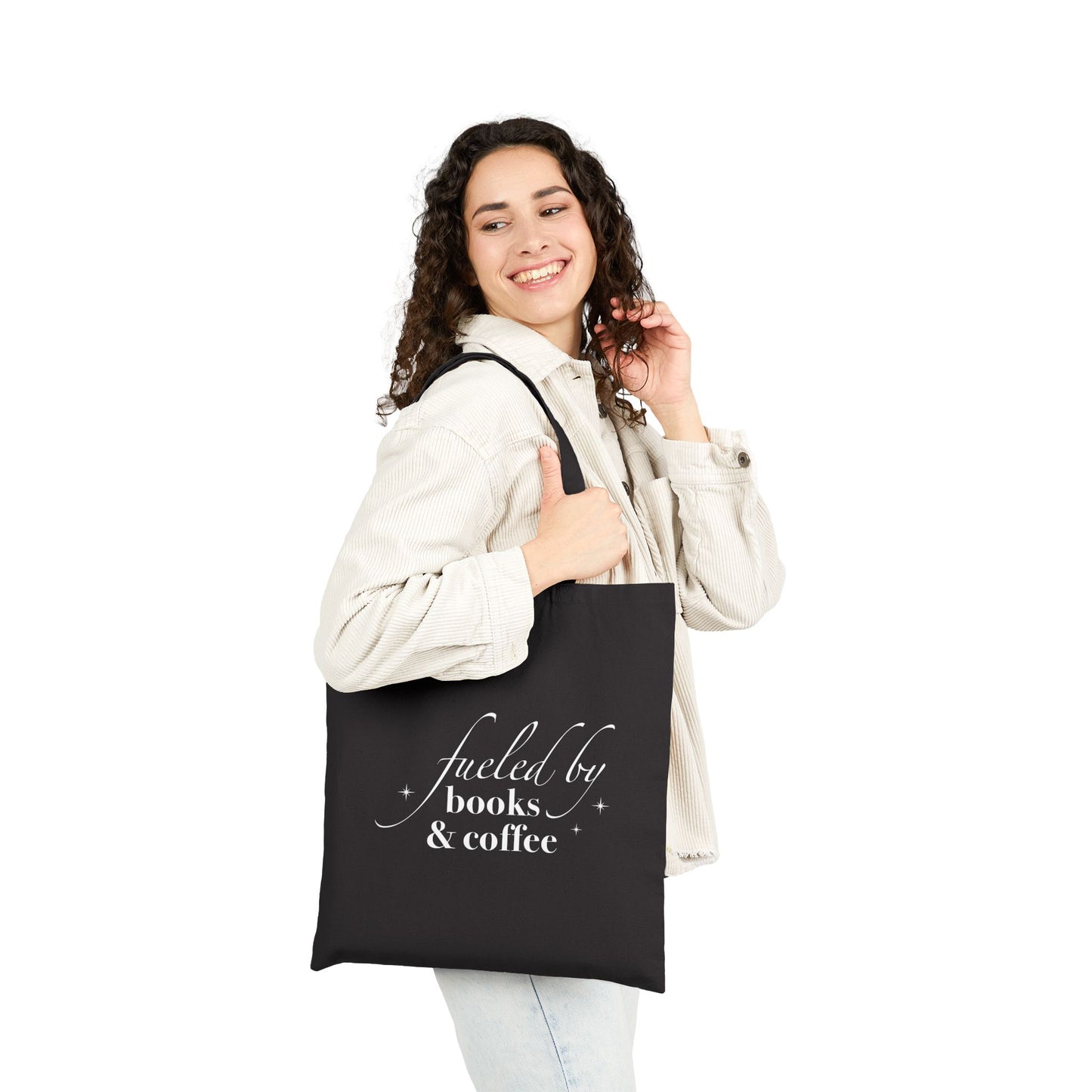 Tote Bag - Fueled By Books & Coffee (Black/White)