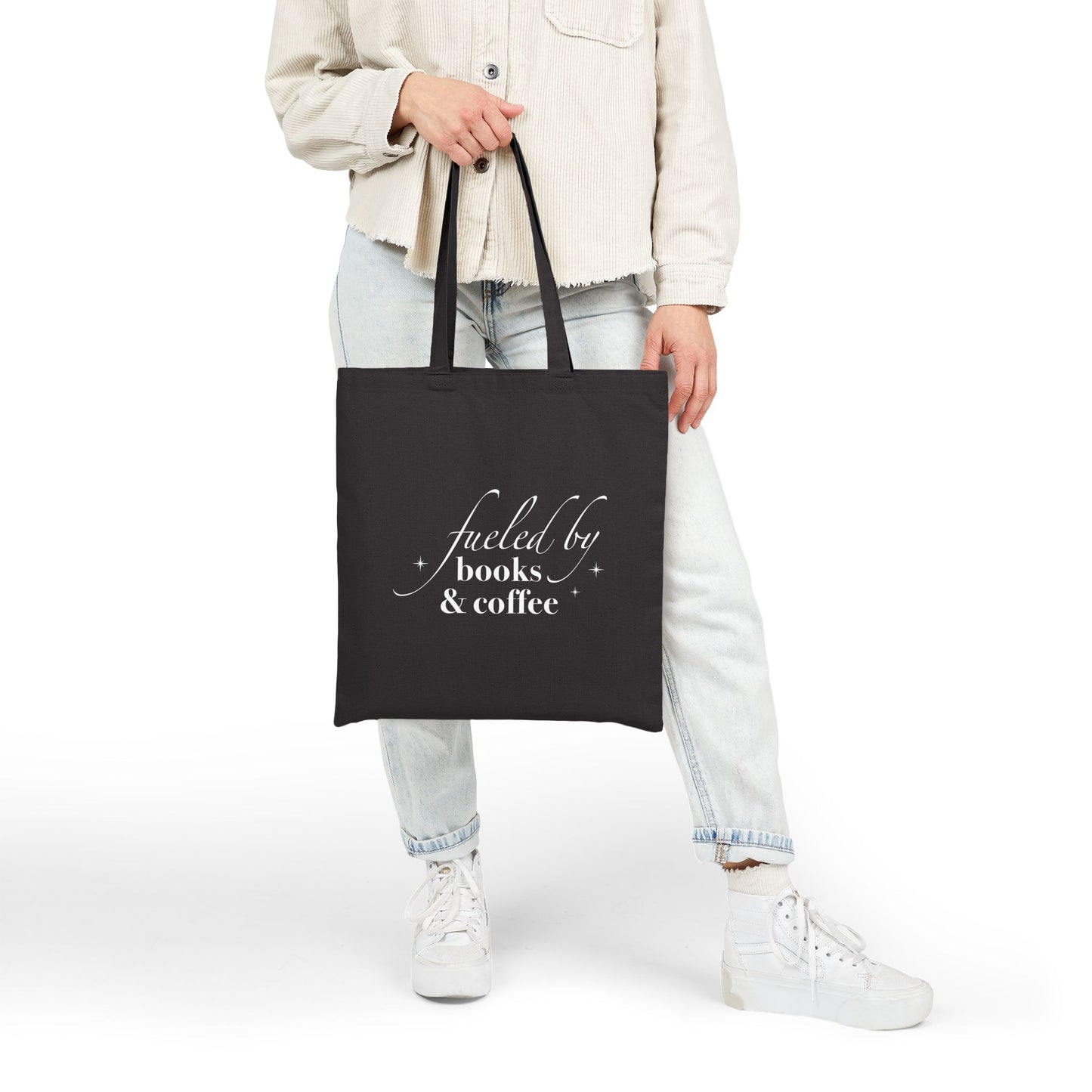 Tote Bag - Fueled By Books & Coffee (Black/White)