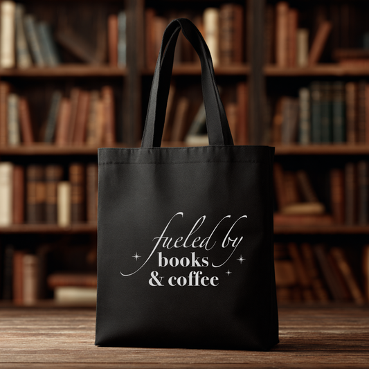Tote Bag - Fueled By Books & Coffee (Black/White)